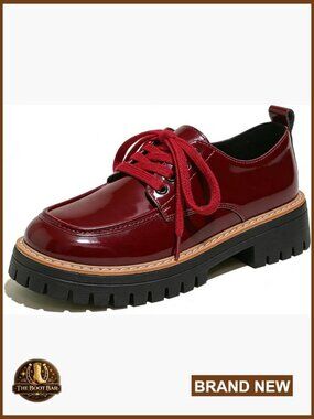 Women's Leather Platform Chunky Heel Oxfords Lace-Up Loafers Business Casual